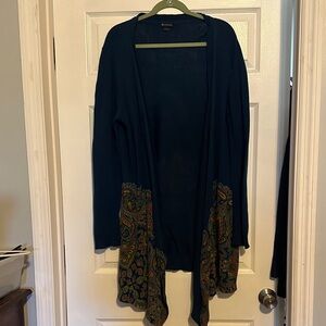 New Directions Dark Blue Cardigan with Paisley Accents